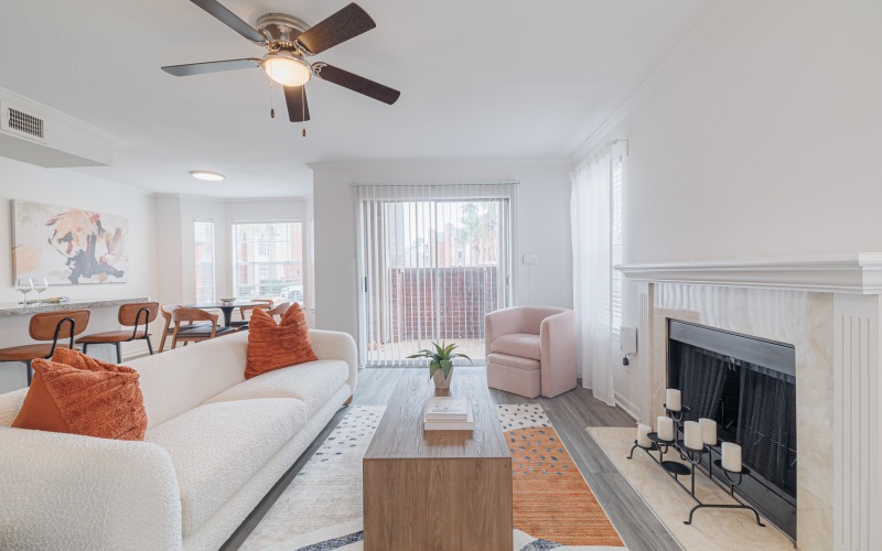 living room with natural lighting and fireplace