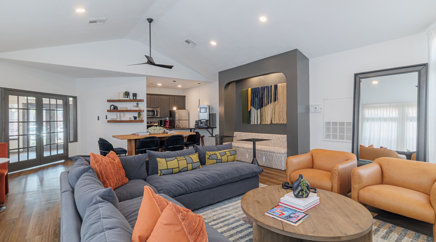 lounge area with seating and tables