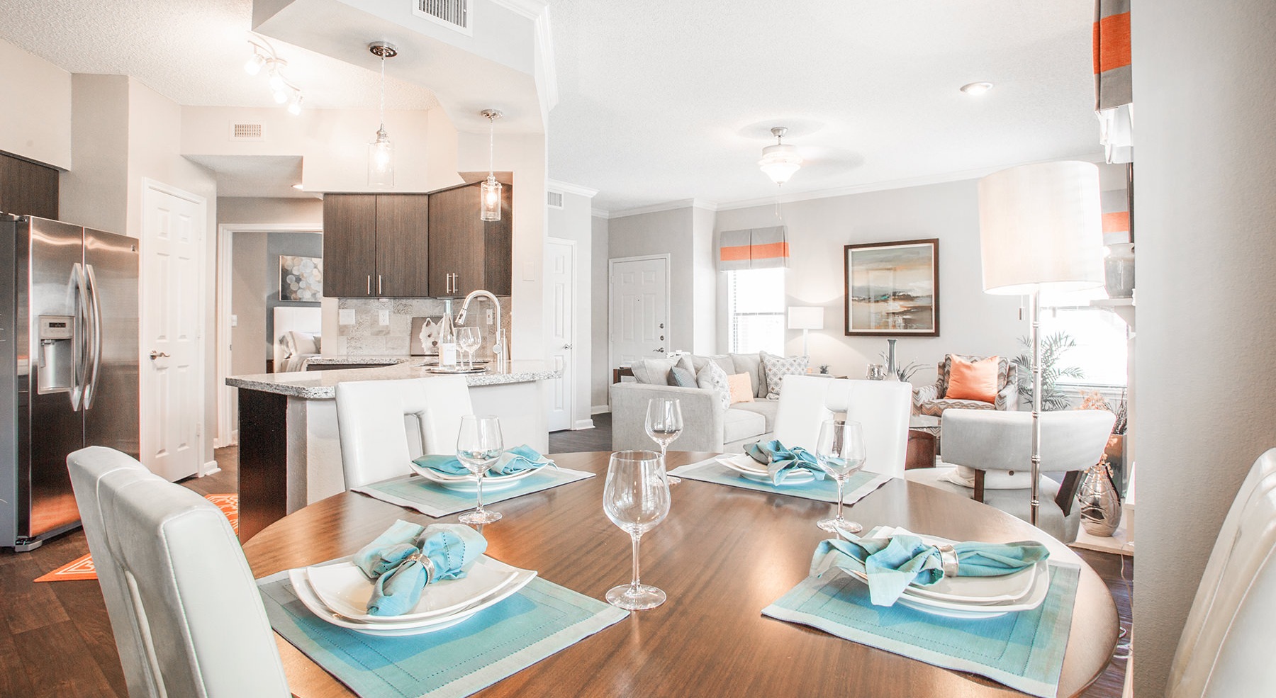 dining room with place settings and seating